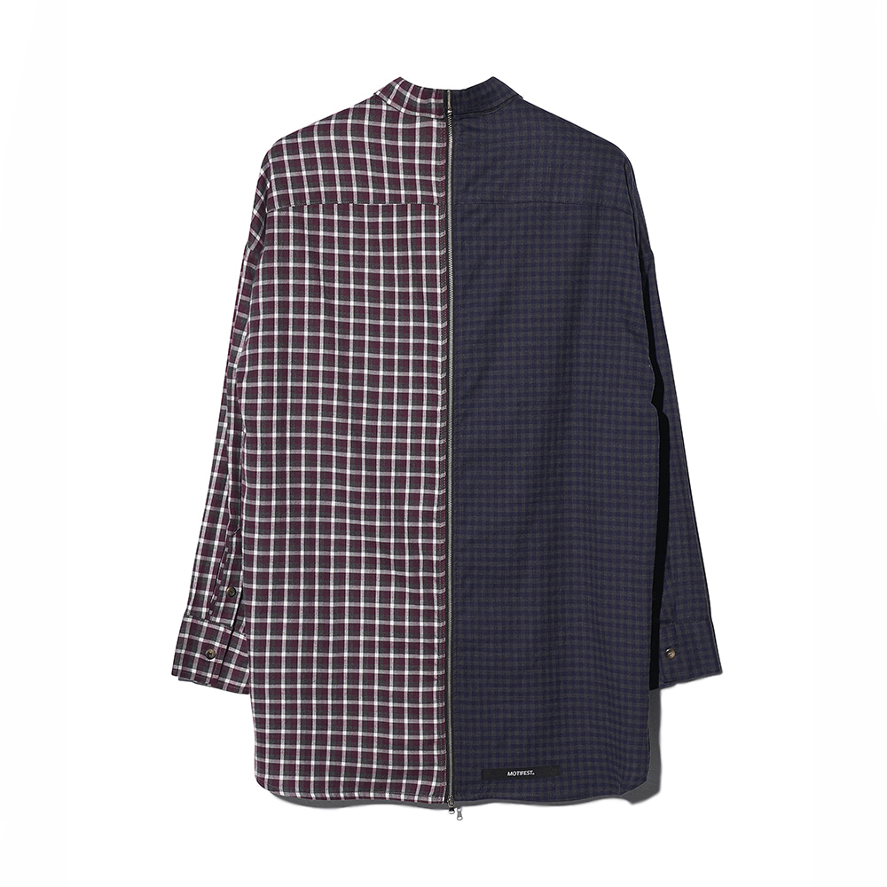 [MOTIFEST] Garments Detachable Half Zip Shirt ( Blue Check / Wine Check )