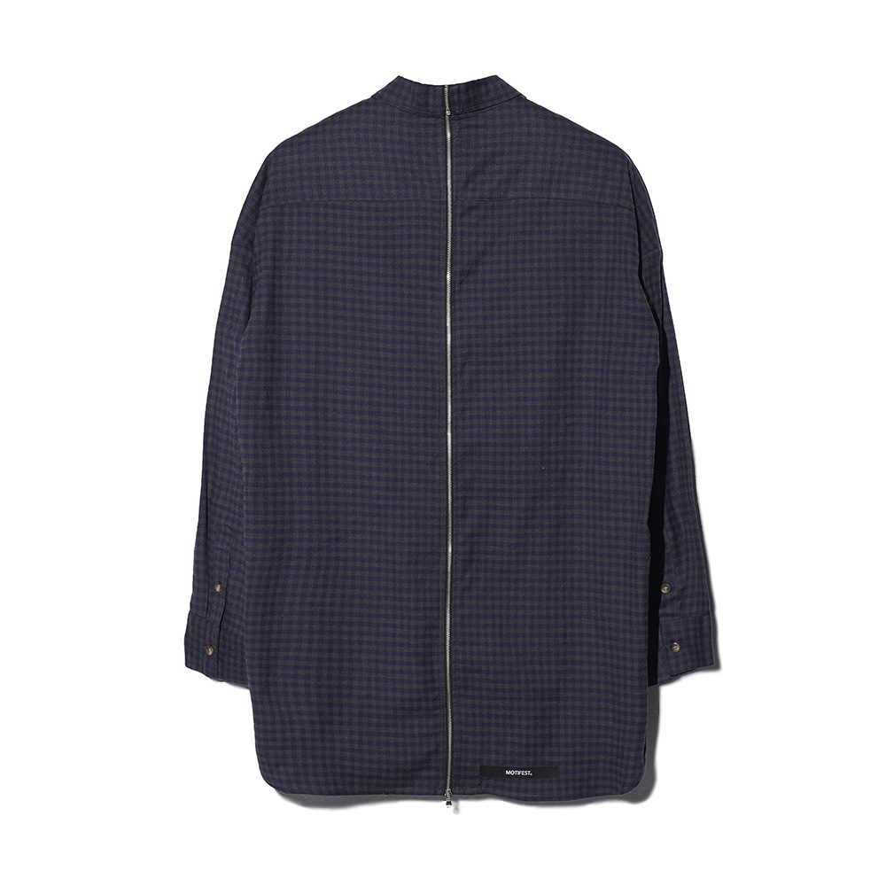 [MOTIFEST] Garments Detachable Half Zip Shirt ( Blue Check )