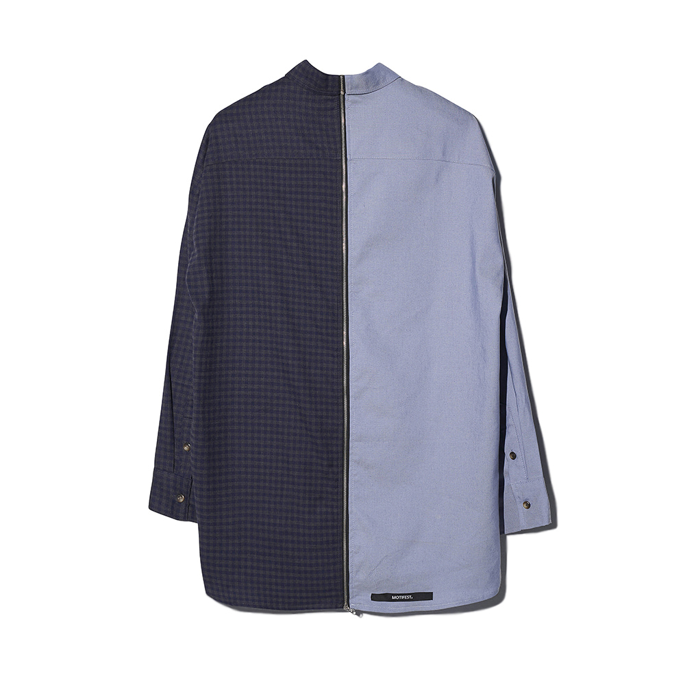 [MOTIFEST] Garments Detachable Half Zip Shirt ( Light Blue / Blue Check )
