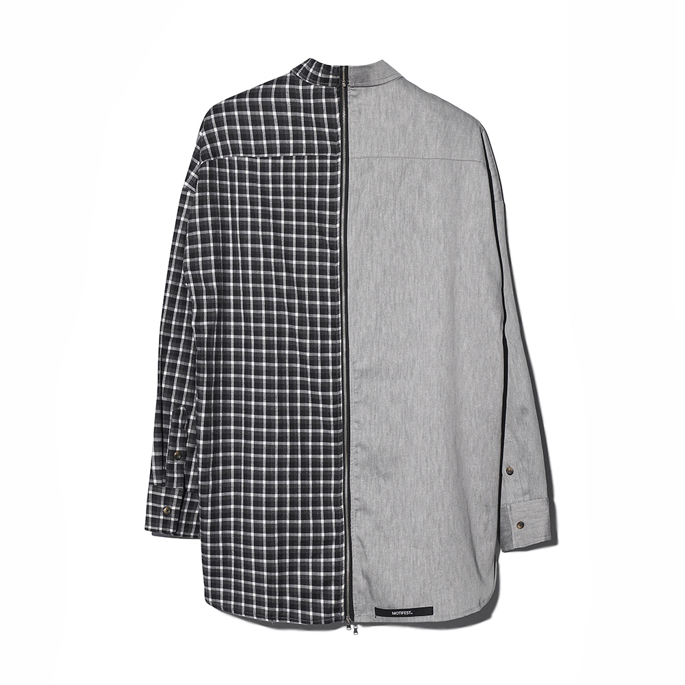 [MOTIFEST] Garments Detachable Half Zip Shirt ( Drak Gray / Black Check )