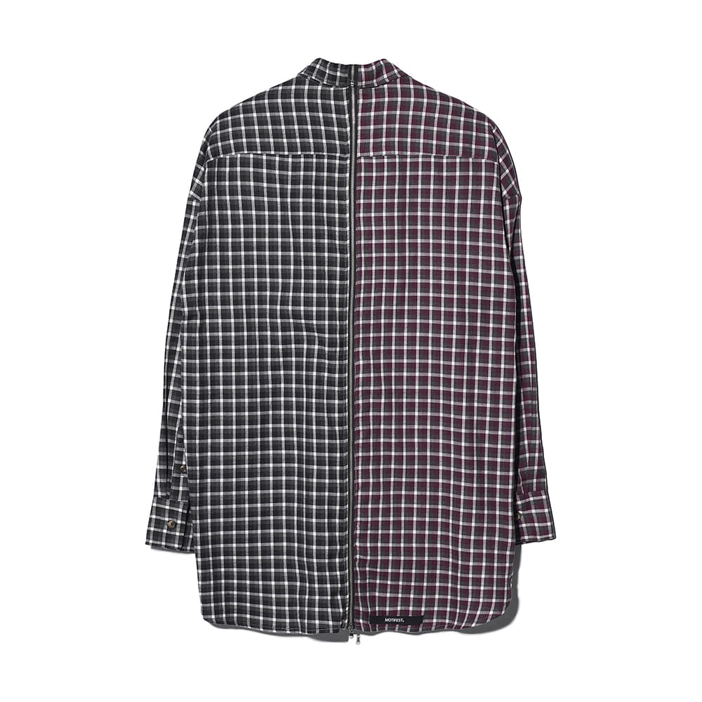 [MOTIFEST] Garments Detachable Half Zip Shirt ( Wine Check / Black Check )