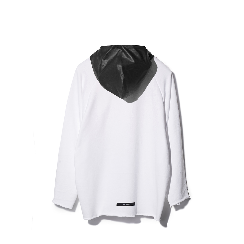 [MOTIFEST] Garments Overfit Cutting Long Sleeve Coating Hoodie ( White / Black )