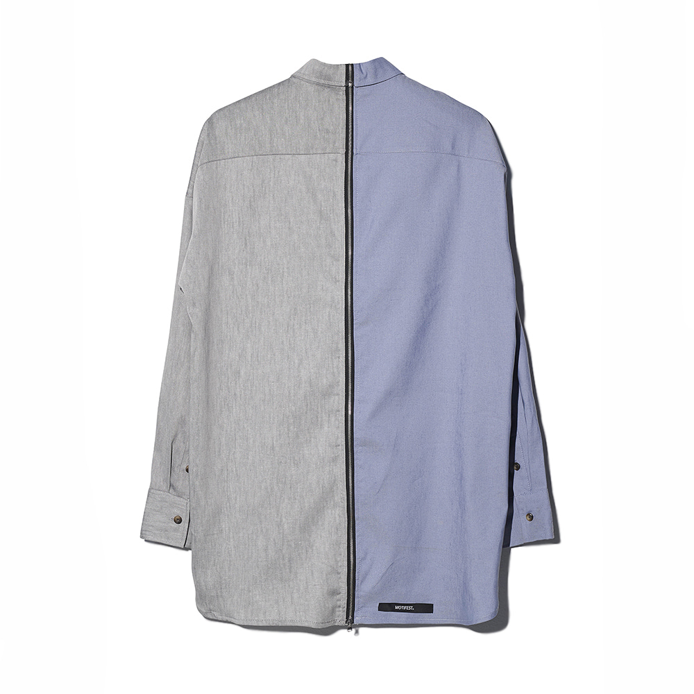[MOTIFEST] Garments Detachable Half Zip Shirt ( Light Blue / Dark Gray )