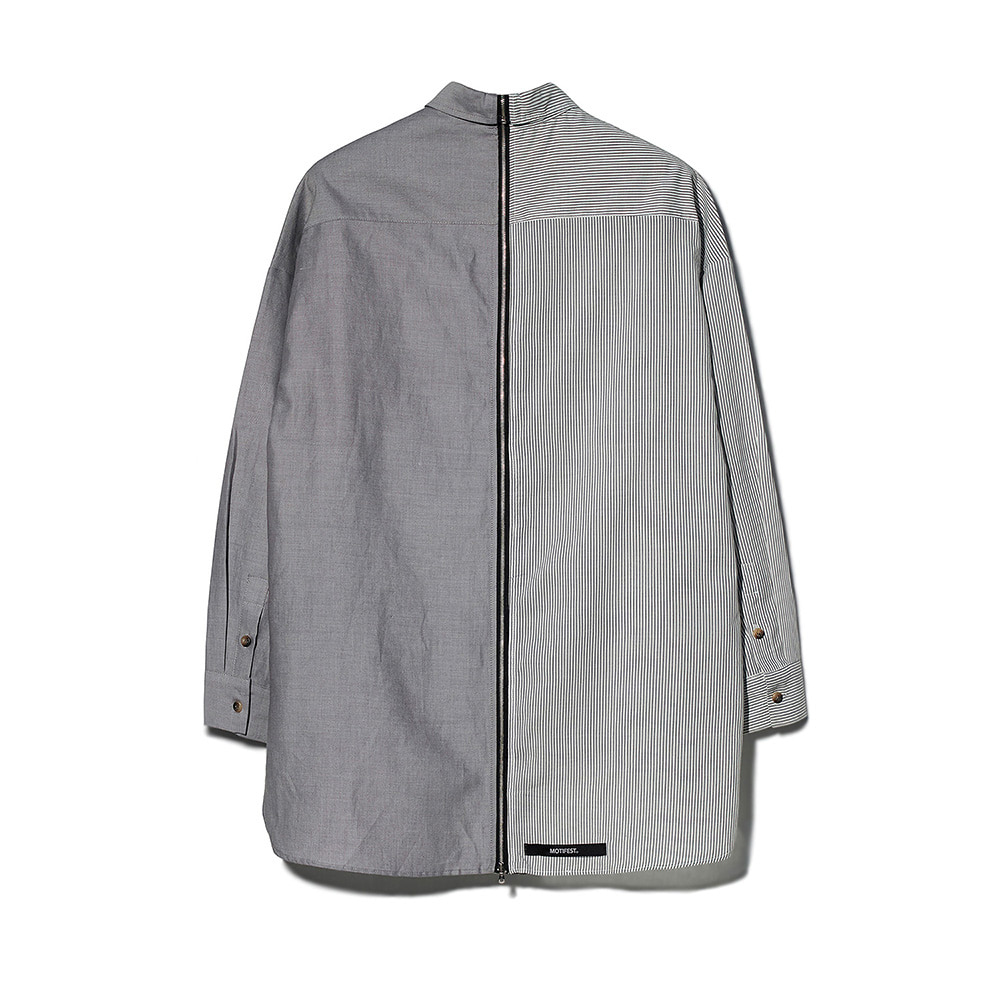 [MOTIFEST] Garments Detachable Half Zip Shirts ( White Stripe / Light Gray )