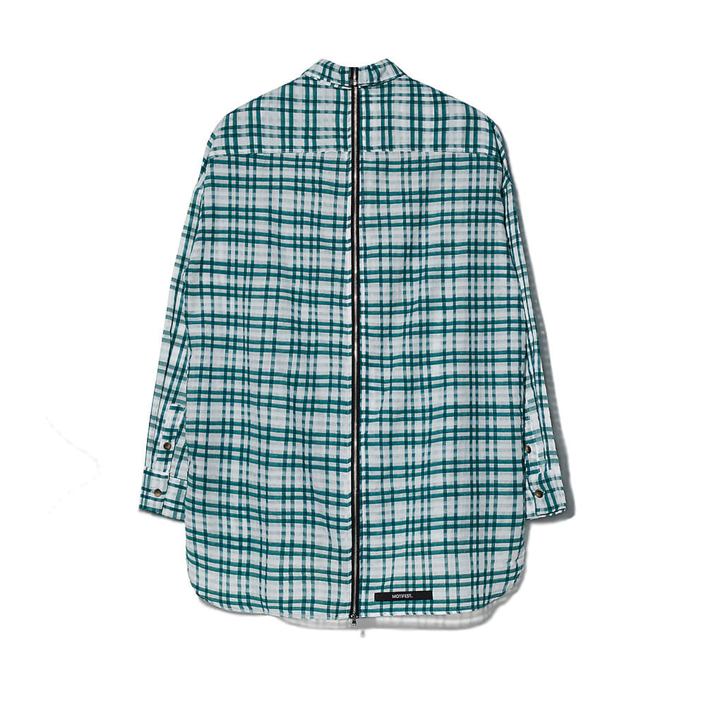 [MOTIFEST] Garments Detachable Half Zip Shirts ( Green Tattersall Check )