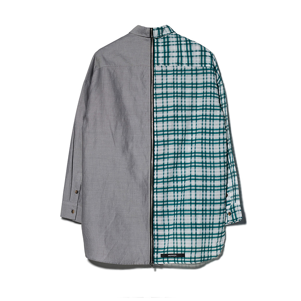 [MOTIFEST] Garments Detachable Half Zip Shirts ( Green Tattersall Check / Light Gray )