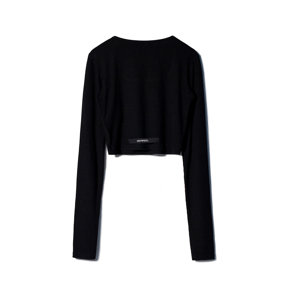 [MOTIFEST] Garments Long Sleeve Crop Top ( Black )