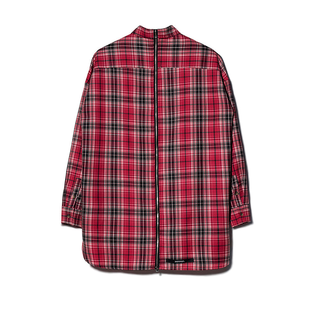 [MOTIFEST] Garments Detachable Half Zip Shirts ( Pink Check )