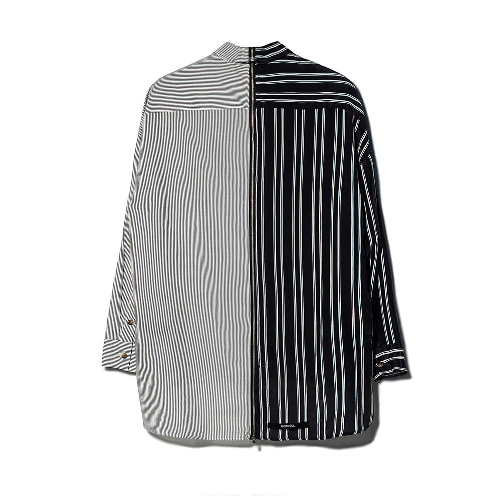 [MOTIFEST] Garments Detachable Half Zip Shirts ( Black Stripe / White Stripe )