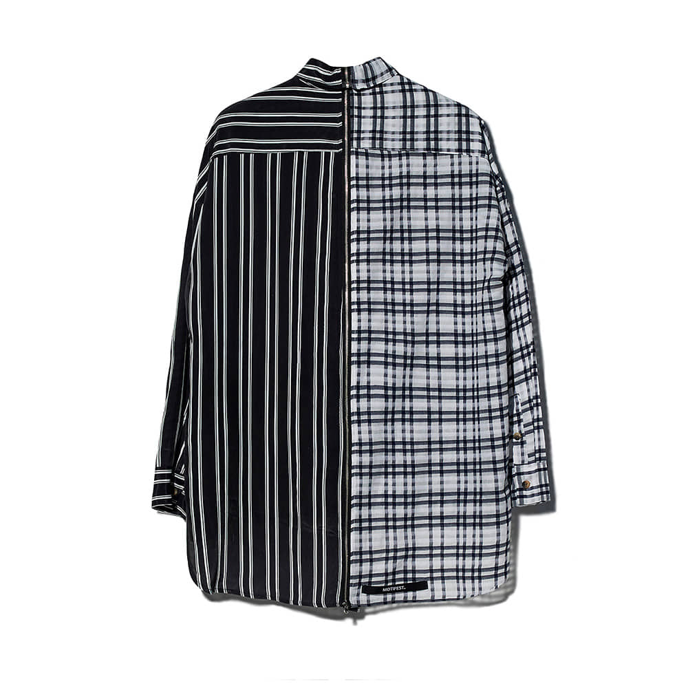 [MOTIFEST] Garments Detachable Half Zip Shirts ( Black Tattersall Check /  Black Stripe )