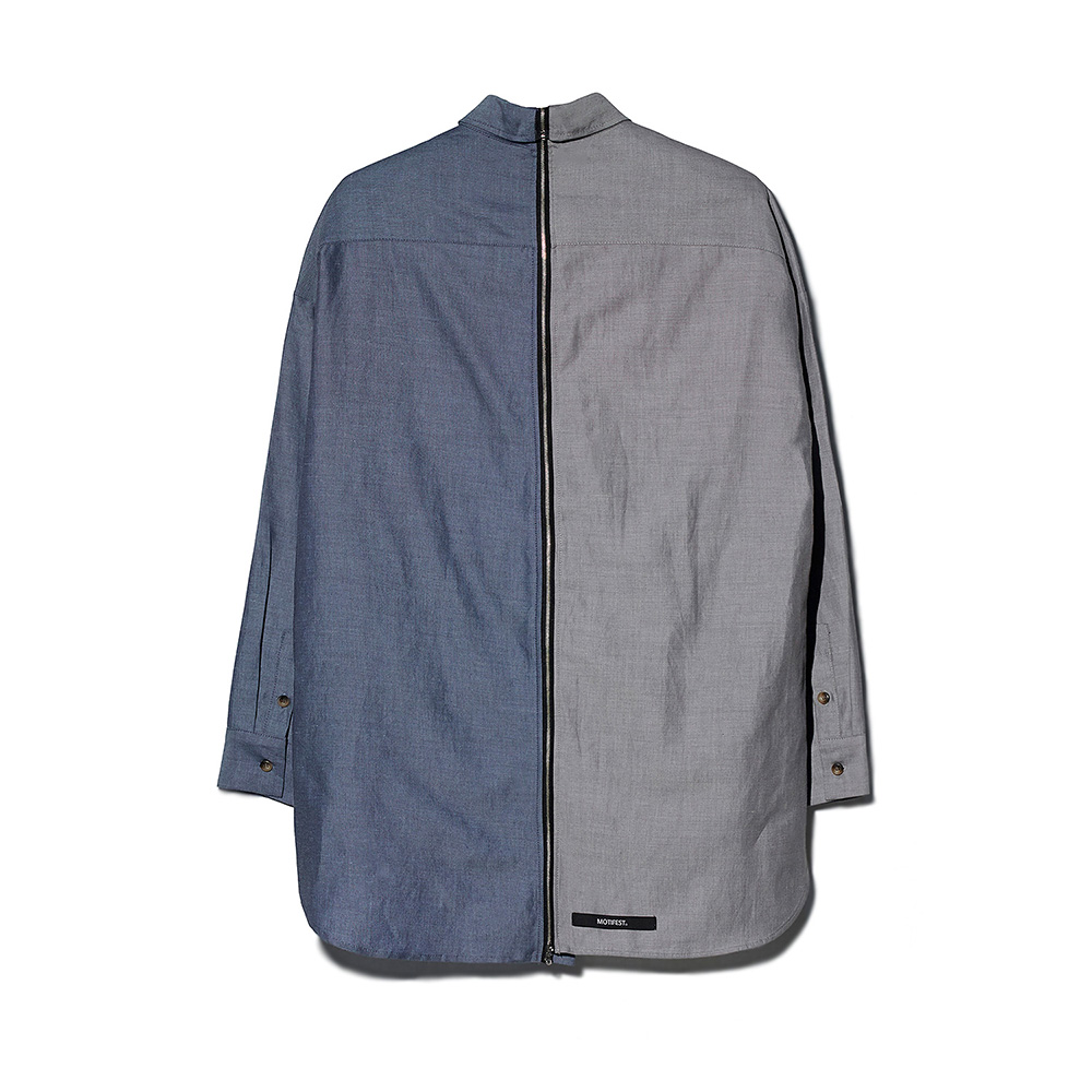 [MOTIFEST] Garments Detachable Half Zip Shirts ( Light Gray / Dark Blue )