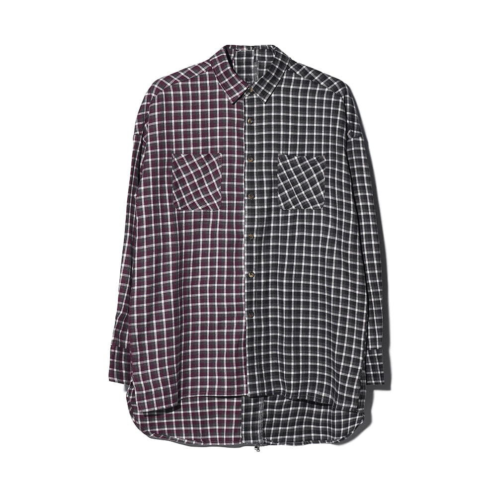 [MOTIFEST] Garments Detachable Half Zip Shirt ( Wine Check / Black Check )