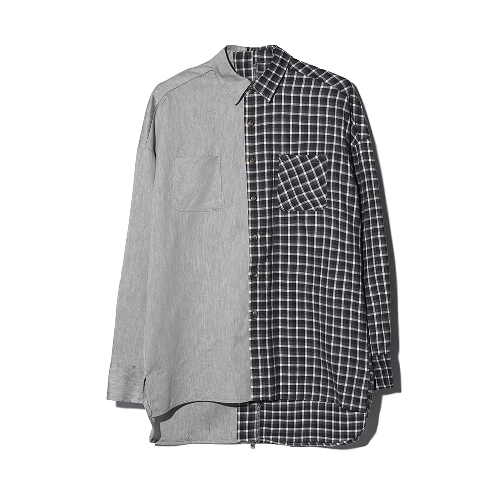 [MOTIFEST] Garments Detachable Half Zip Shirt ( Drak Gray / Black Check )