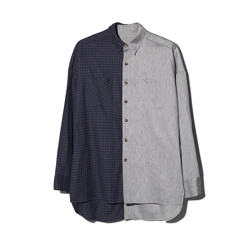 [MOTIFEST] Garments Detachable Half Zip Shirt ( Blue Check / Dark Gray )