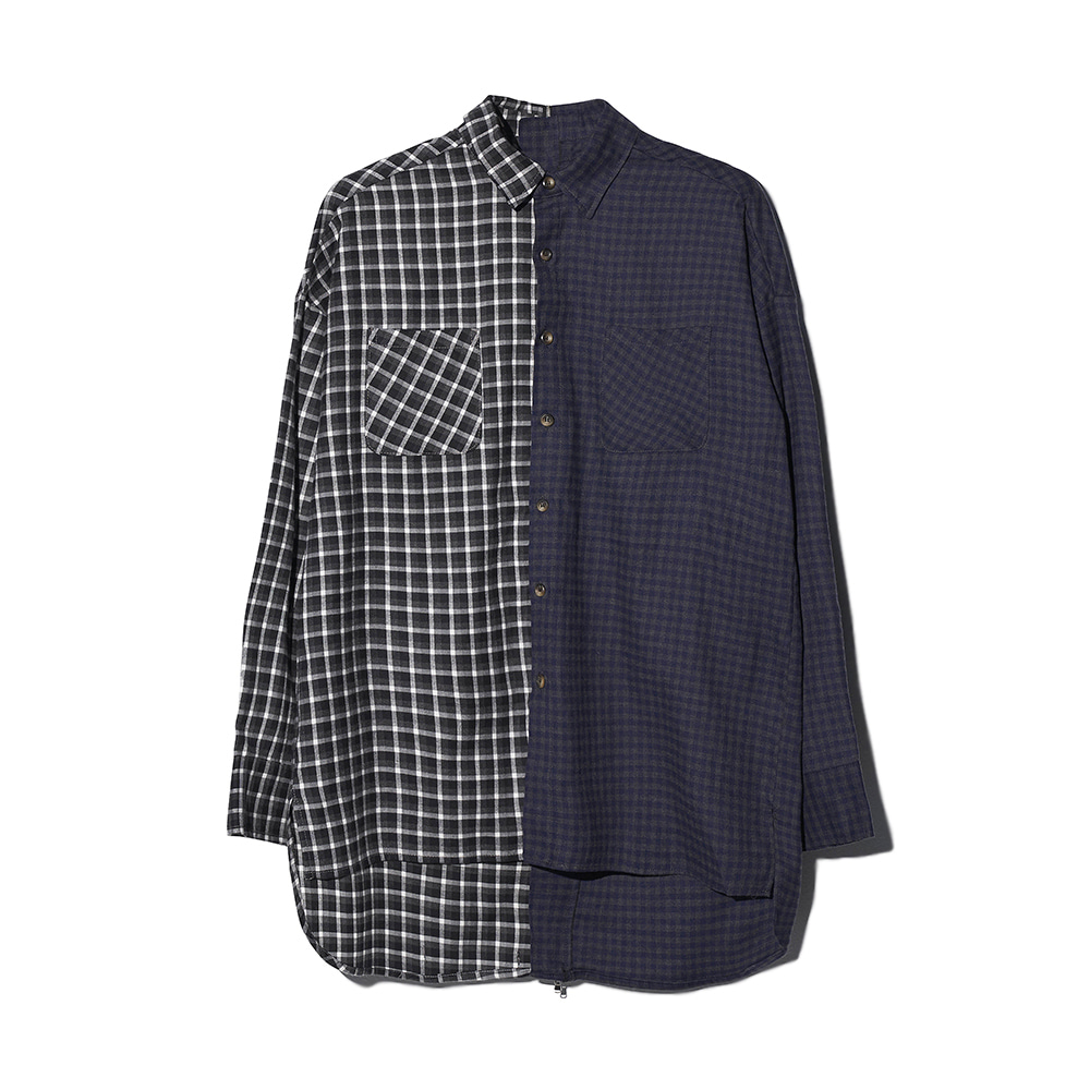 [MOTIFEST] Garments Detachable Half Zip Shirt ( Black Check / Blue Check )