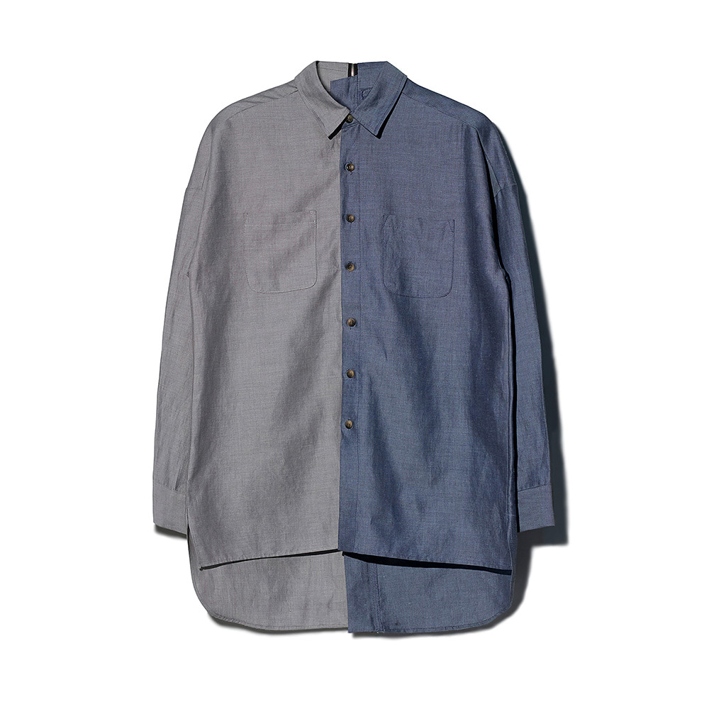 [MOTIFEST] Garments Detachable Half Zip Shirts ( Light Gray / Dark Blue )