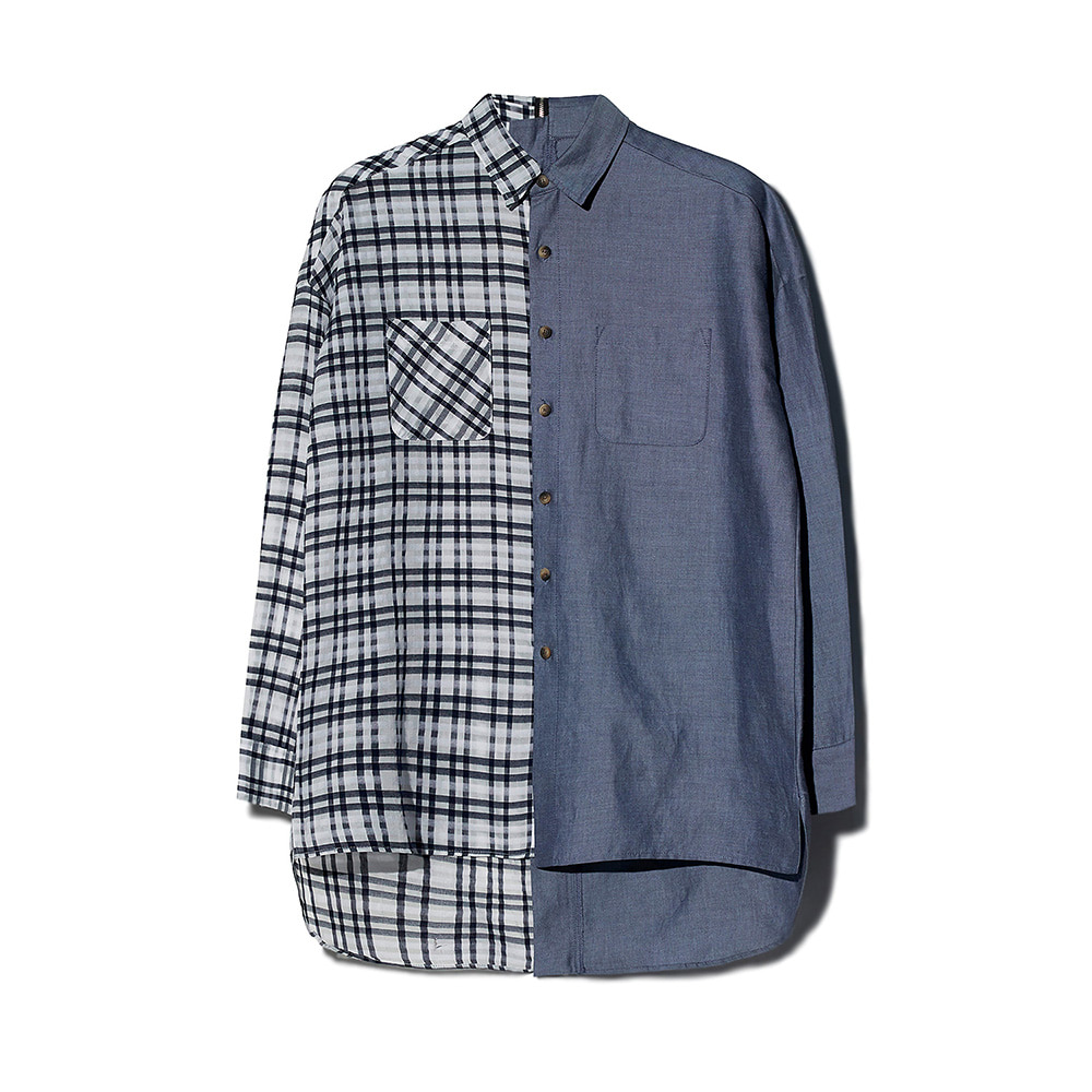 [MOTIFEST] Garments Detachable Half Zip Shirts ( Black Tattersall Check / Dark Blue )