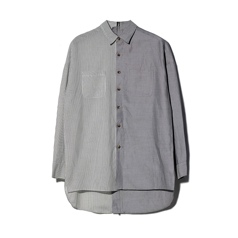 [MOTIFEST] Garments Detachable Half Zip Shirts ( White Stripe / Light Gray )