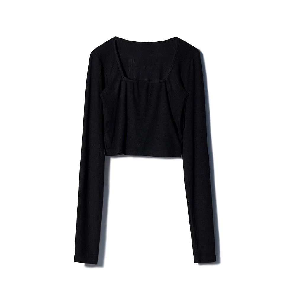 [MOTIFEST] Garments Long Sleeve Crop Top ( Black )