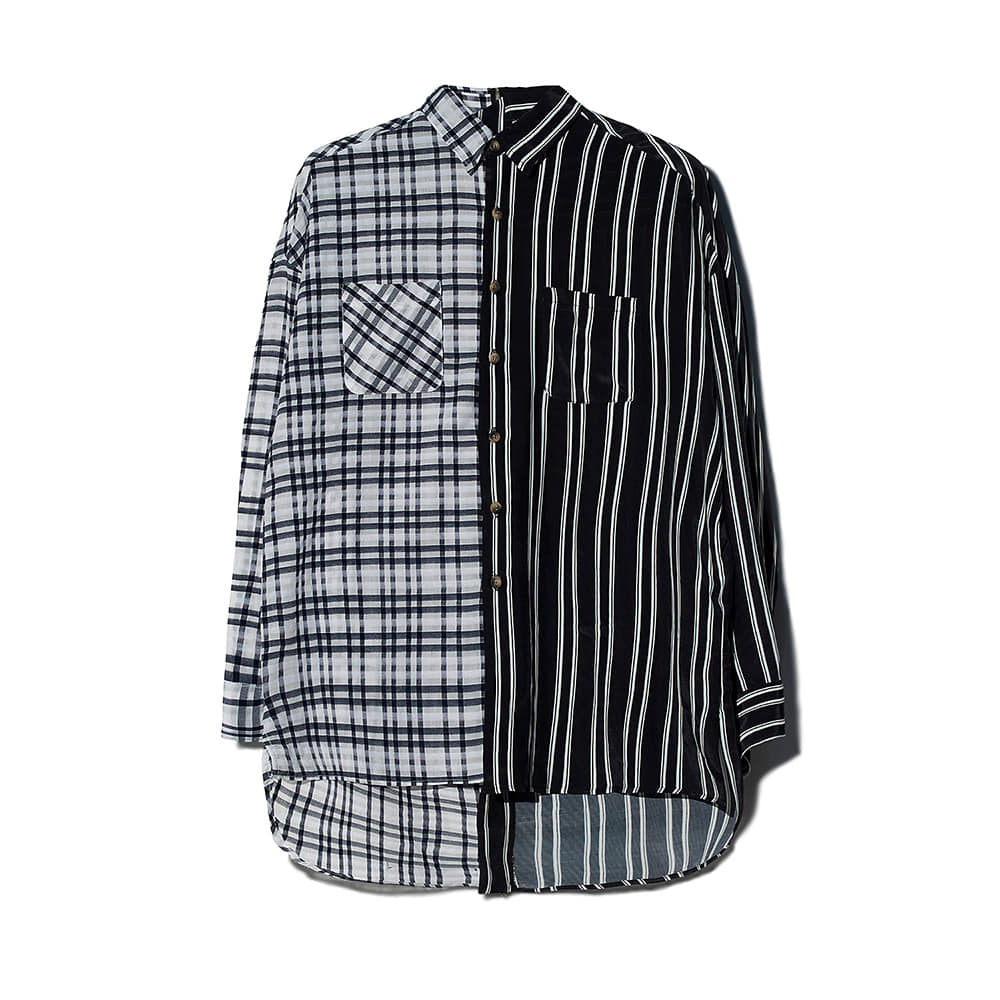 [MOTIFEST] Garments Detachable Half Zip Shirts ( Black Tattersall Check /  Black Stripe )